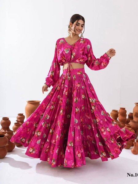 Pink ReadyMade Heavy Chinon Printed Lehenga Choli   Lehenga