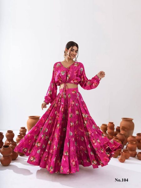 Pink ReadyMade Heavy Chinon Printed Lehenga Choli  Designer Lehenga Choli