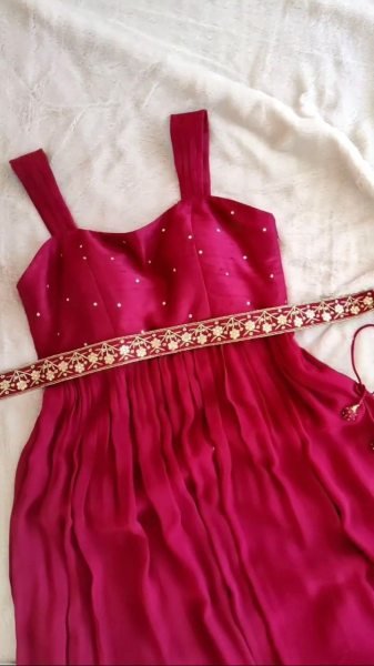 Pink Stylish Georgette Gown   Dupatta With Fancy Belt  Ready To Wear Collection