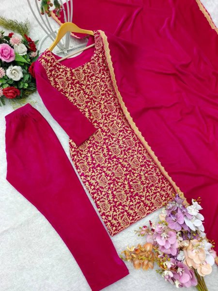 Pink Velvet Sequence Work Ready To Wear Salwar Suit At Wholesale Rate Ready To Wear Collection