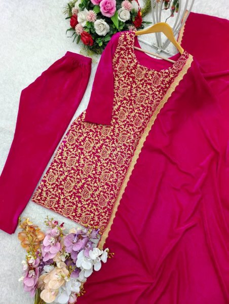 Pink Velvet Sequence Work Ready To Wear Salwar Suit At Wholesale Rate Ready To Wear Collection