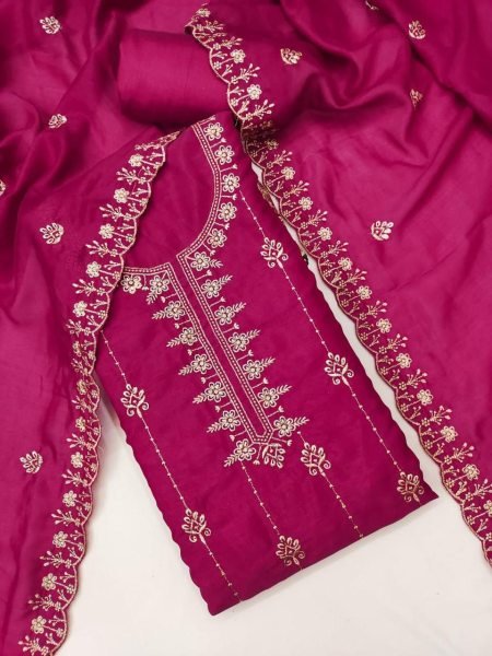 Pink Vichitra Silk Dress Material with Multi Embroidery and Santoon Bottom  Color Set Matching Dress Material Wholesale