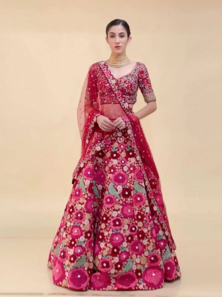 Pink Wedding Designer Velvet Lehenga Choli With Sequence  Work   Lehenga