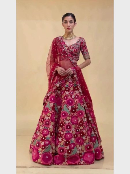 Pink Wedding Designer Velvet Lehenga Choli With Sequence  Work  Bridal Lehenga Choli