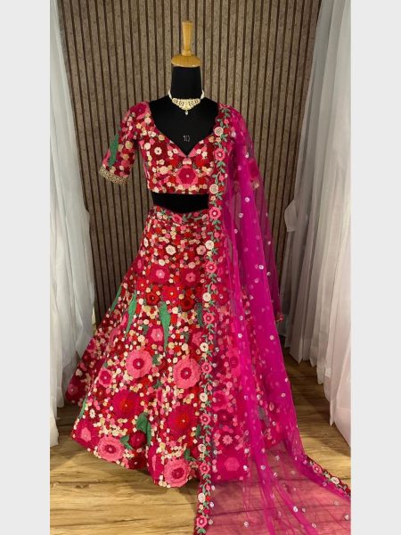 Pink Wedding Designer Velvet Lehenga Choli With Sequence  Work  Bridal Lehenga Choli