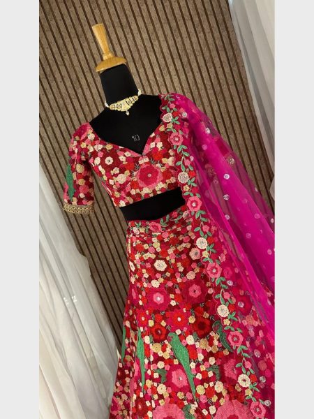 Pink Wedding Designer Velvet Lehenga Choli With Sequence  Work  Bridal Lehenga Choli