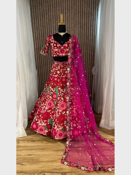 Pink Wedding Designer Velvet Lehenga Choli With Sequence  Work  Bridal Lehenga Choli