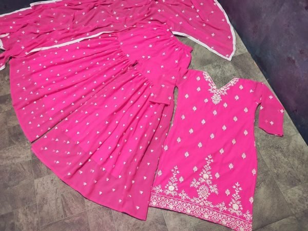 Pink Women Georgette Sharara Suit With Embroidery Work  Ready To Wear Collection