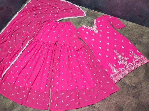 Pink Women Georgette Sharara Suit With Embroidery Work  Ready To Wear Collection
