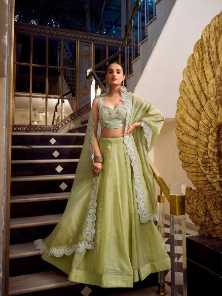 Pista Engagement Lehenga Choli in Gold Crush With Jarkan Diamond Blouse Set 