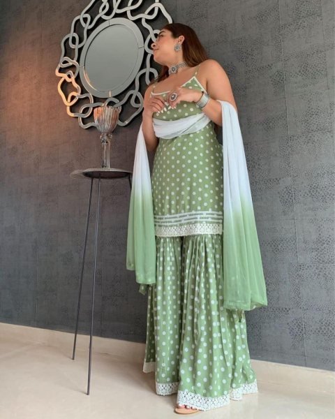 Pista Green Cotton Silk Printed Sharara Suit  Ready To Wear Collection