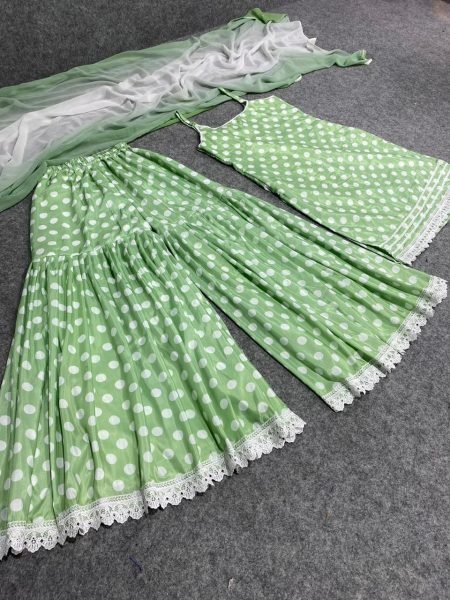 Pista Green Cotton Silk Printed Sharara Suit  Ready To Wear Collection