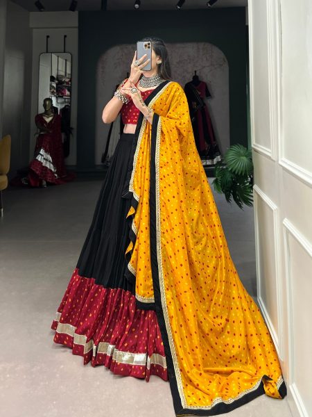  Plain And Bandhej Print Navratri Lehenga Choli  Navratri Lehnega Choli