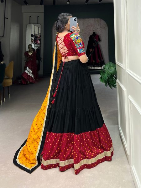  Plain And Bandhej Print Navratri Lehenga Choli  Navratri Lehnega Choli