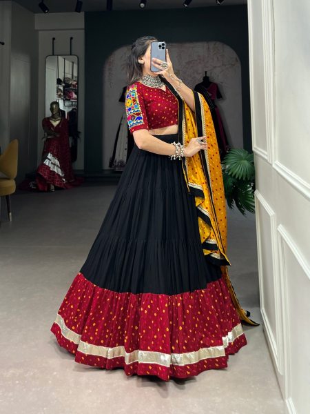  Plain And Bandhej Print Navratri Lehenga Choli  Navratri Lehnega Choli