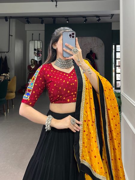  Plain And Bandhej Print Navratri Lehenga Choli  Navratri Lehnega Choli