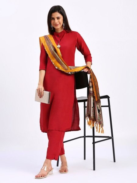 Plain Cotton Kurti bottom with Khadi Print Duppta Collection in wholesale rate  3 Piece Kurti Set