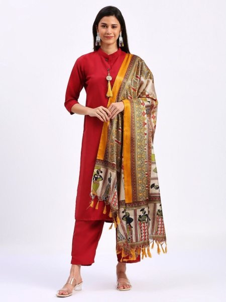 Plain Cotton Kurti bottom with Khadi Print Duppta Collection in wholesale rate  3 Piece Kurti Set