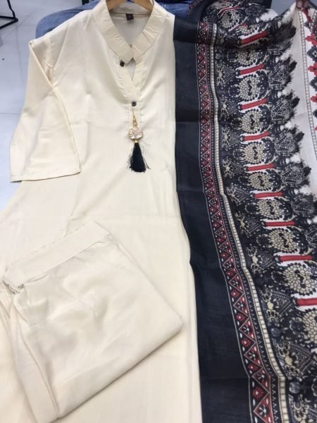 Plain Cotton Kurti bottom with Khadi Print Duppta Collection in wholesale rate  3 Piece Kurti Set