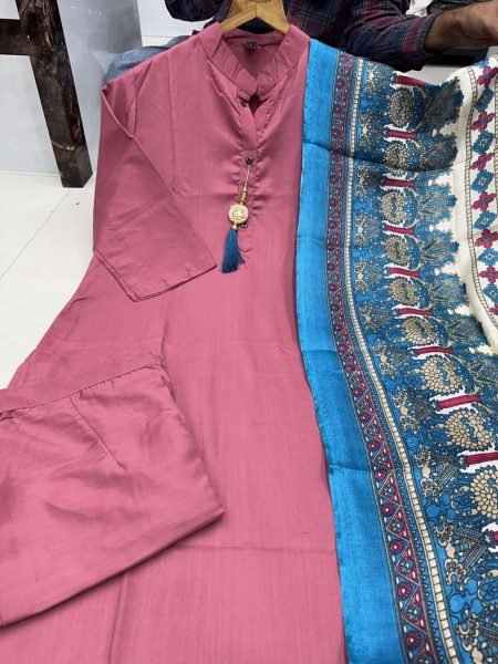 Plain Cotton Kurti bottom with Khadi Print Duppta Collection in wholesale rate  3 Piece Kurti Set