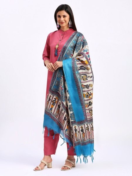 Plain Cotton Kurti bottom with Khadi Print Duppta Collection in wholesale rate  3 Piece Kurti Set