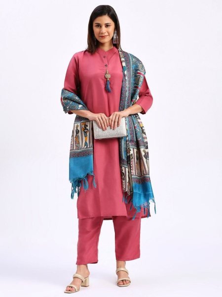 Plain Cotton Kurti bottom with Khadi Print Duppta Collection in wholesale rate  3 Piece Kurti Set