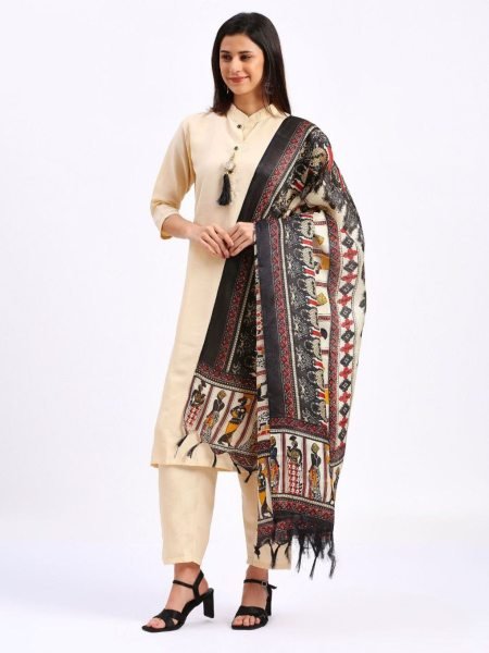 Plain Cotton Kurti bottom with Khadi Print Duppta Collection in wholesale rate  3 Piece Kurti Set