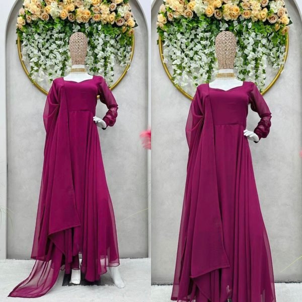 Plain Faux Georgette Flair Kurti With Dupatta Kurti With Dupatta Wholesale