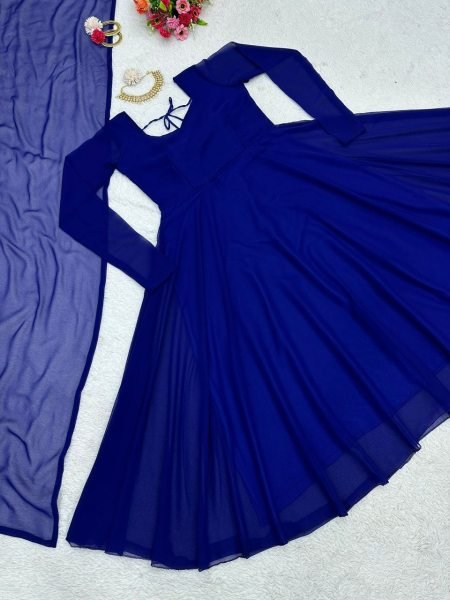 Plain Faux Georgette Flair Kurti With Dupatta Kurti With Dupatta Wholesale
