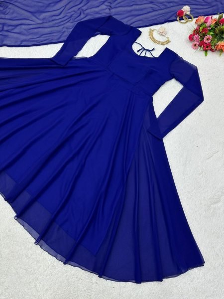 Plain Faux Georgette Flair Kurti With Dupatta Kurti With Dupatta Wholesale