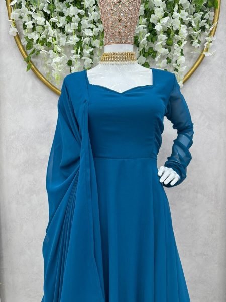 Plain Faux Georgette Flair Kurti With Dupatta Kurti With Dupatta Wholesale