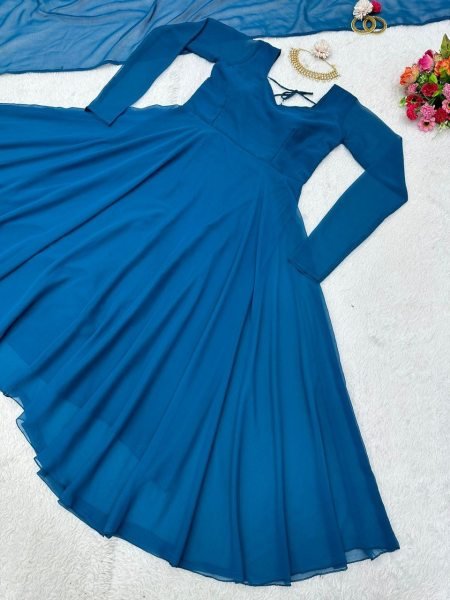 Plain Faux Georgette Flair Kurti With Dupatta Kurti With Dupatta Wholesale