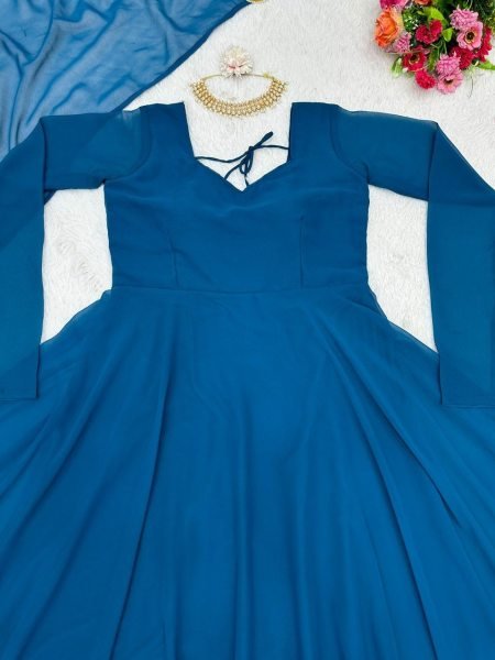 Plain Faux Georgette Flair Kurti With Dupatta Kurti With Dupatta Wholesale