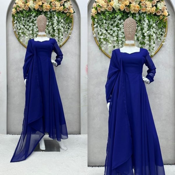 Plain Faux Georgette Flair Kurti With Dupatta Kurti With Dupatta Wholesale