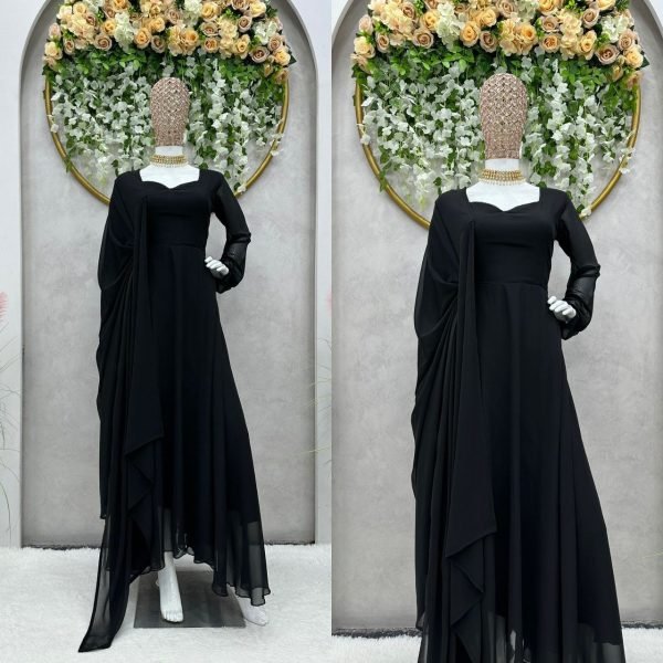 Plain Faux Georgette Flair Kurti With Dupatta Kurti With Dupatta Wholesale