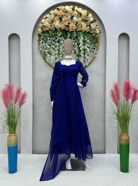 Plain Faux Georgette Flair Kurti With Dupatta Kurti With Dupatta Wholesale