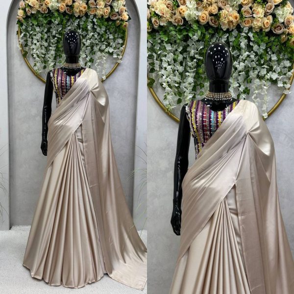 Plain Japan Satin Saree Bollywood Fancy Sarees Wholesale