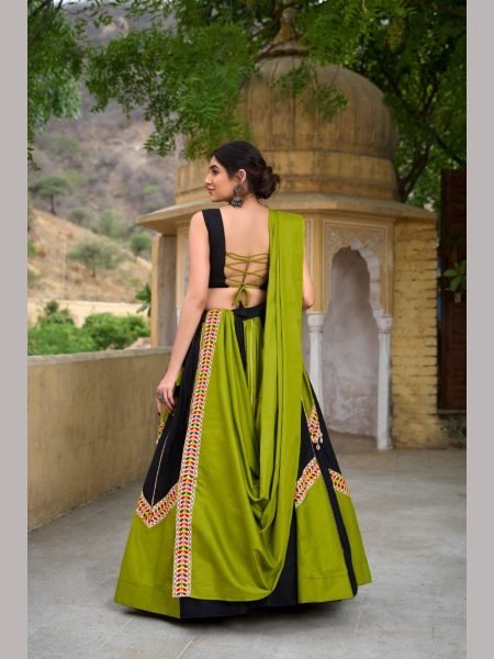 Plain With Gamthi Work Pure Cotton Navratri Lehenga Choli Navratri Lehnega Choli