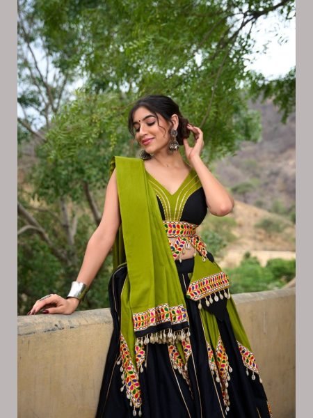 Plain With Gamthi Work Pure Cotton Navratri Lehenga Choli Navratri Lehnega Choli
