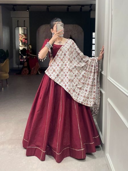 Plain With Gotta Patti Pure Cotton Lehenga Choli Navratri Lehnega Choli