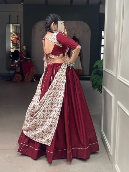 Plain With Gotta Patti Pure Cotton Lehenga Choli Navratri Lehnega Choli