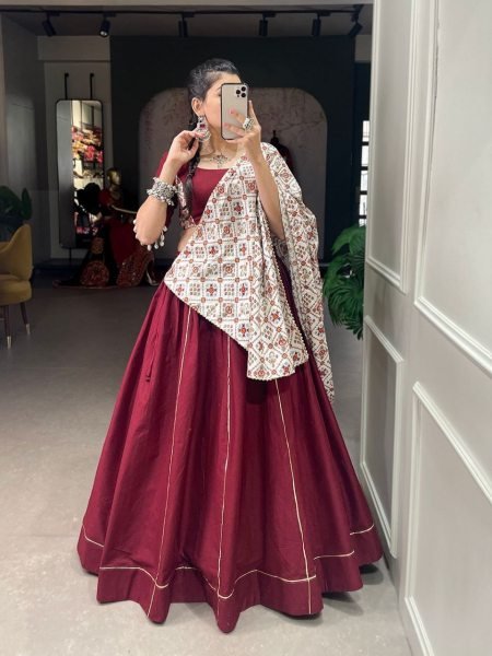 Plain With Gotta Patti Pure Cotton Lehenga Choli Navratri Lehnega Choli