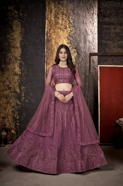Plum Purple Sequins Embroidered Net Lehenga Choli Designer Lehenga Choli
