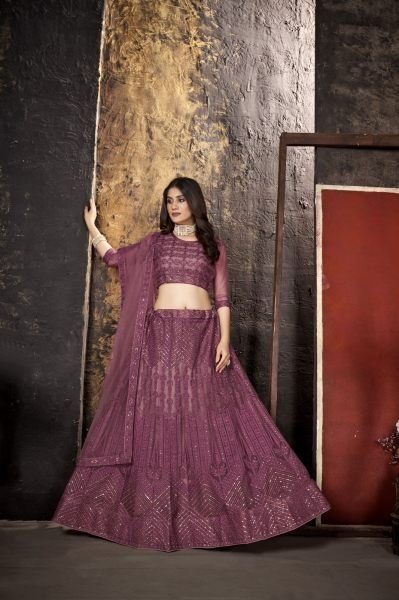 Plum Purple Sequins Embroidered Net Lehenga Choli Designer Lehenga Choli