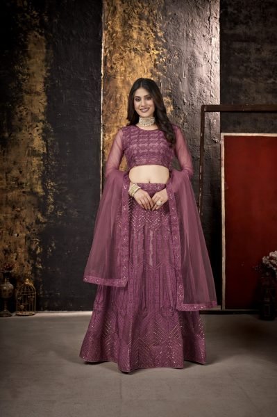Plum Purple Sequins Embroidered Net Lehenga Choli Designer Lehenga Choli