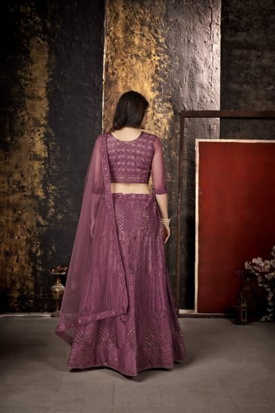 Plum Purple Sequins Embroidered Net Lehenga Choli Designer Lehenga Choli