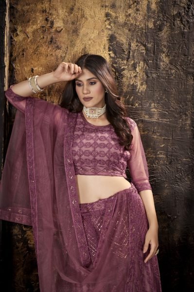 Plum Purple Sequins Embroidered Net Lehenga Choli Designer Lehenga Choli