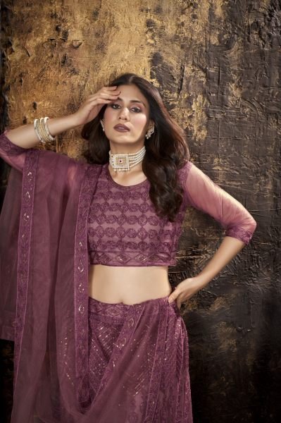 Plum Purple Sequins Embroidered Net Lehenga Choli Designer Lehenga Choli
