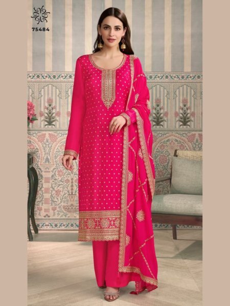 Polished Self Weave Chiniya Silk Suit Set with Embroidered Dupatta of Export Quality Embroidery Suits Wholesale