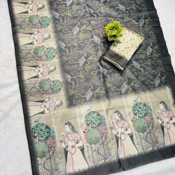 Popular Bamboo Silk Saree with Exact Original Border &  Pichwai Painting Wholesale Collection by Top Textile Manufacturer Printed Cotton Sarees Wholesale